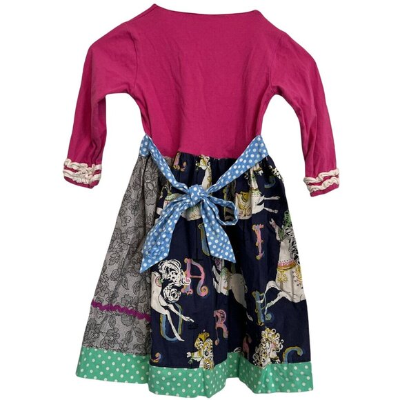 KPea Belted Pony Dress Girls Multicolor Long Sleeve Pullover Size 5T - Picture 2 of 10